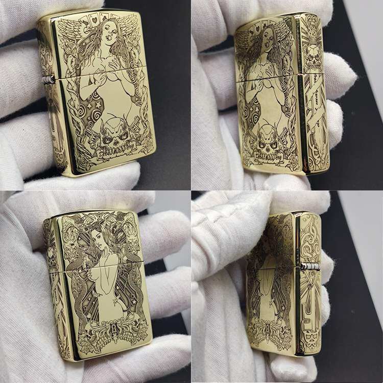 zippo打火机正品纯铜盔甲织田美女煤油防风美国zippo