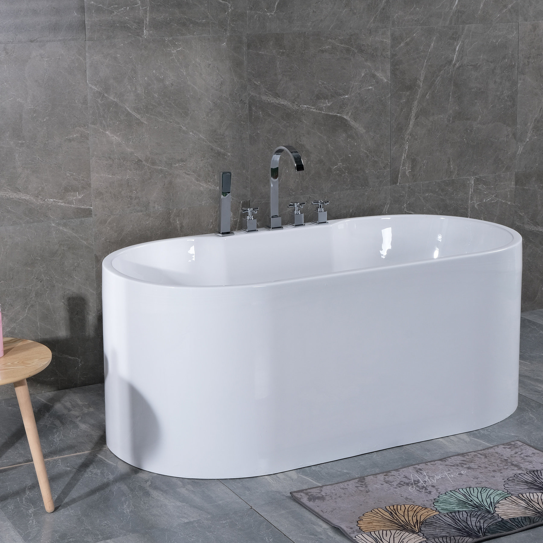 家用成人浴缸小户户型安装无缝一体圆形亚克力普通浴缸