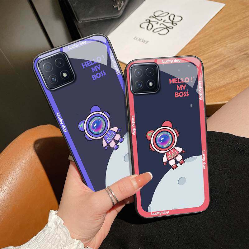 女太空人oppoa72手机壳a59钢化玻璃壳镜面a77保护套潮牌a75可爱卡通