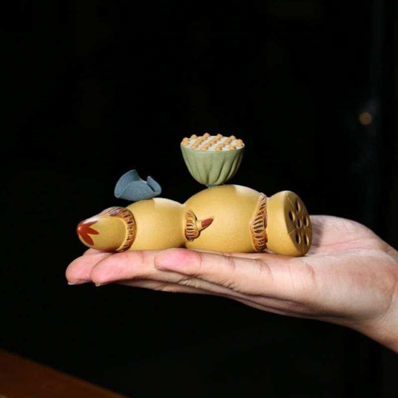 摆件宜兴紫砂茶宠莲藕盖托笔架手工雕塑茶道茶玩茶宠摆件