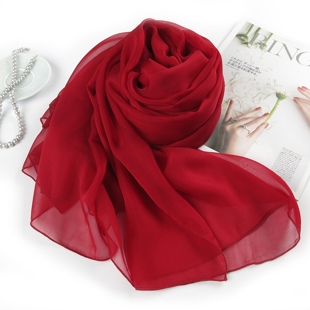 春秋红色丝巾女送妈妈礼盒真丝长辈桑蚕蚕丝围巾