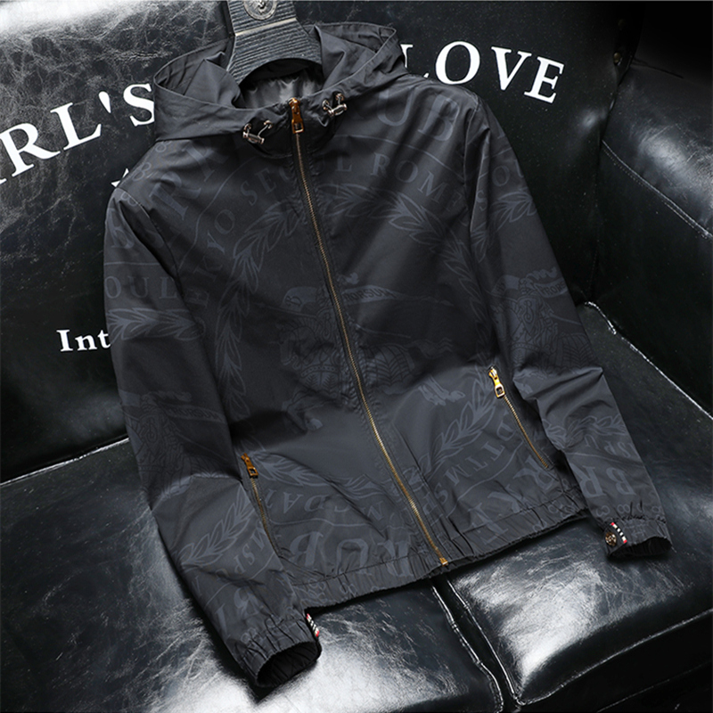 欧洲站春秋季连帽夹克男士帅气百搭个性轻奢潮牌男装上衣修身外套