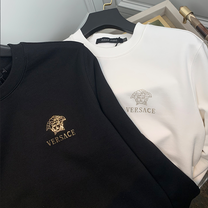 欧洲卫衣男秋季圆领纯棉瓦萨琪烫钻打底衫青春流行简约宽松上衣潮