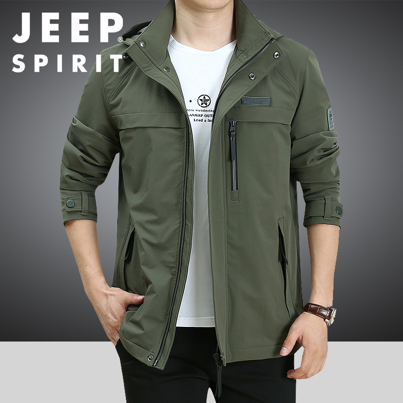 JEEP吉普春秋款男士休闲外套青年户外运动加厚冲锋夹克加绒上衣潮