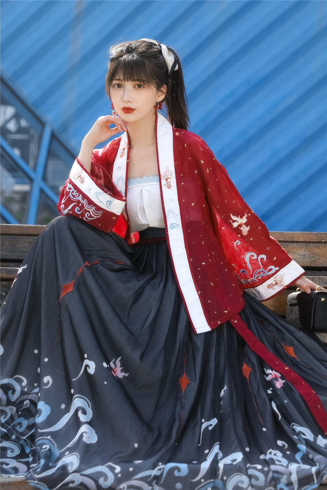 玉术原创汉服女金鱼改良汉元素齐腰宋制抹胸对襟汉服