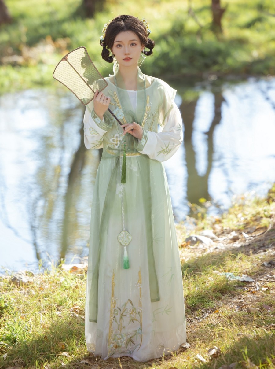 玉术【竹林间】原创汉服女唐制褙子破裙圆领衫改良齐腰日常春新品