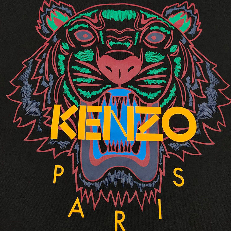 kenzo高田贤三黑凤凤梨虎头刺绣经典图案圆领潮流运动t恤