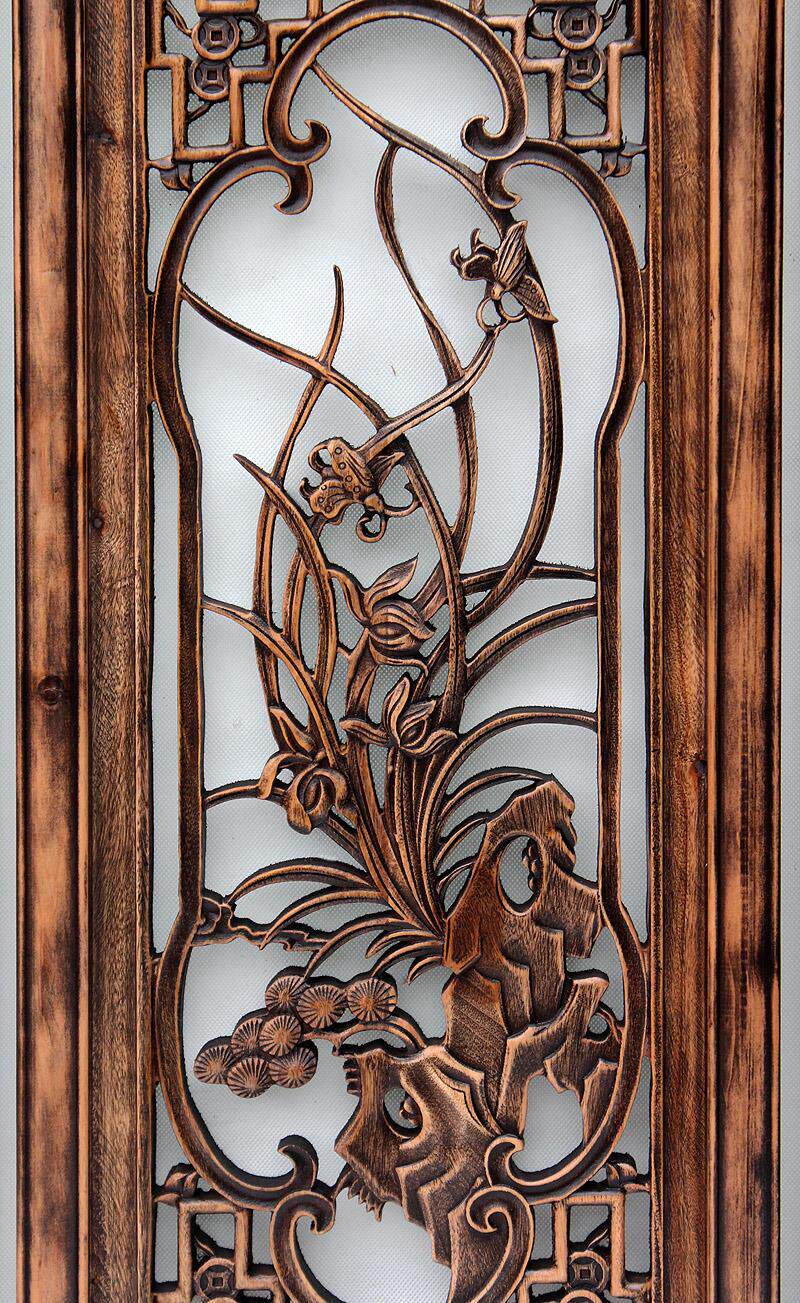 背景墙装饰客厅墙壁家居工艺中式植物梅兰东阳木雕