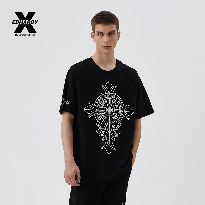 edhardy2020夏季男士时尚休闲宽松印花圆领短袖t恤