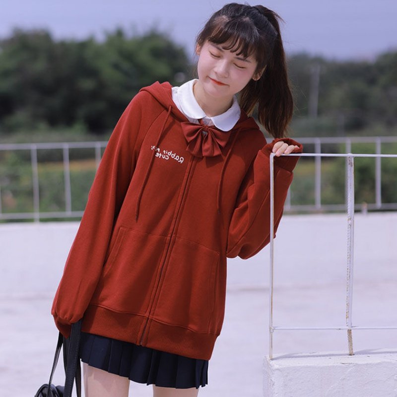 外套加绒卫衣女jk2020秋冬新款拉链开衫连帽上cosplay女装