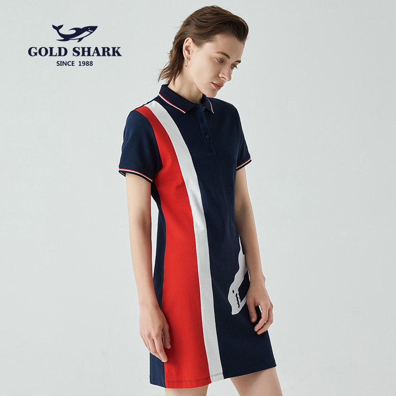 goldshark金鲨女装拼接鲨鱼连衣裙2021新款显瘦连衣裙