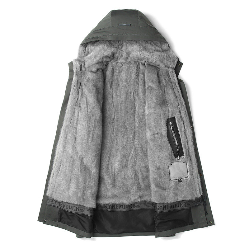 克服灰貂内胆整貂水貂派克男连商务休闲貂皮皮衣