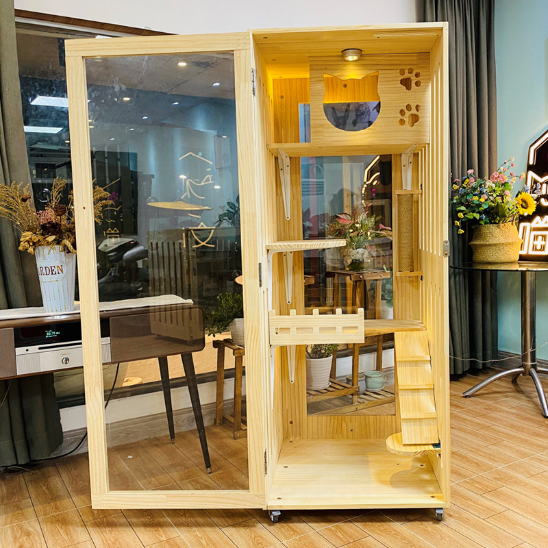 别墅实木豪华三层猫舍猫柜展示柜繁育猫窝酒店狗笼子