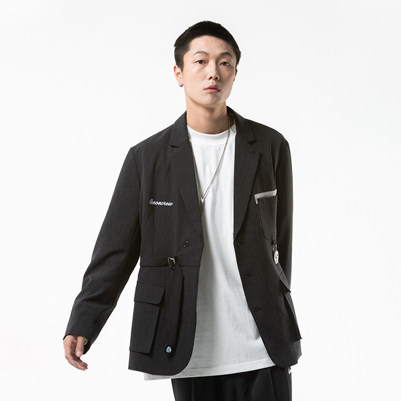 gaon crew 20aw 国潮束腰拼布彩扣外套休闲宽松翻领便服西装男