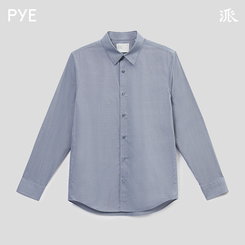 pye商场同款男士长袖高端休闲衬衫灰蓝色棉丝衬衫