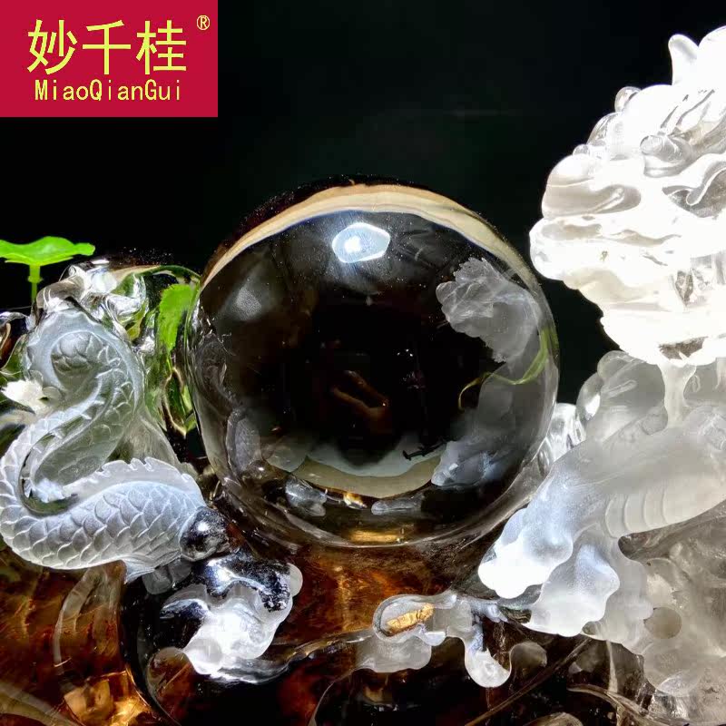 摆件千桂天然白水晶水晶龙的龙盘球风水生意兴隆财源摆件