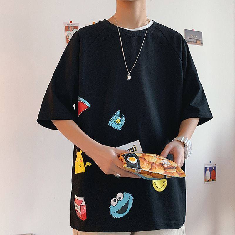 纯棉短袖t恤男夏季大码宽松港风潮牌2020新款半袖潮流ins男士衣服