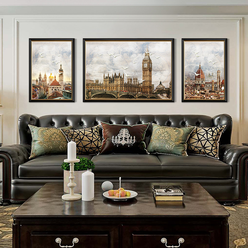 美式装饰画欧美建筑壁画客厅挂画沙发背景墙现代现代装饰画