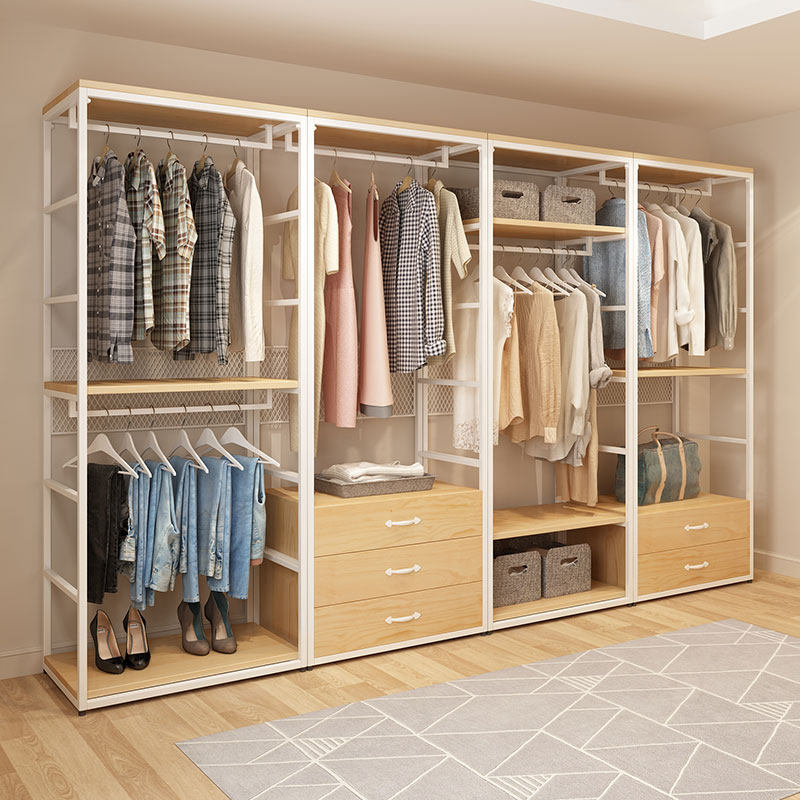 开放式简易衣柜无门定制环保金属转角衣帽间架子独立衣柜