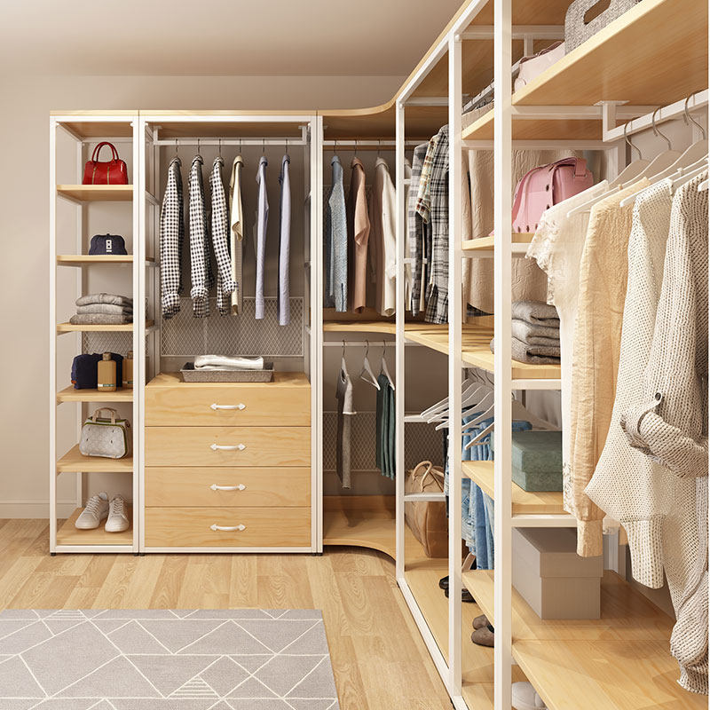 开放式简易衣柜无门定制环保金属转角衣帽间架子独立衣柜