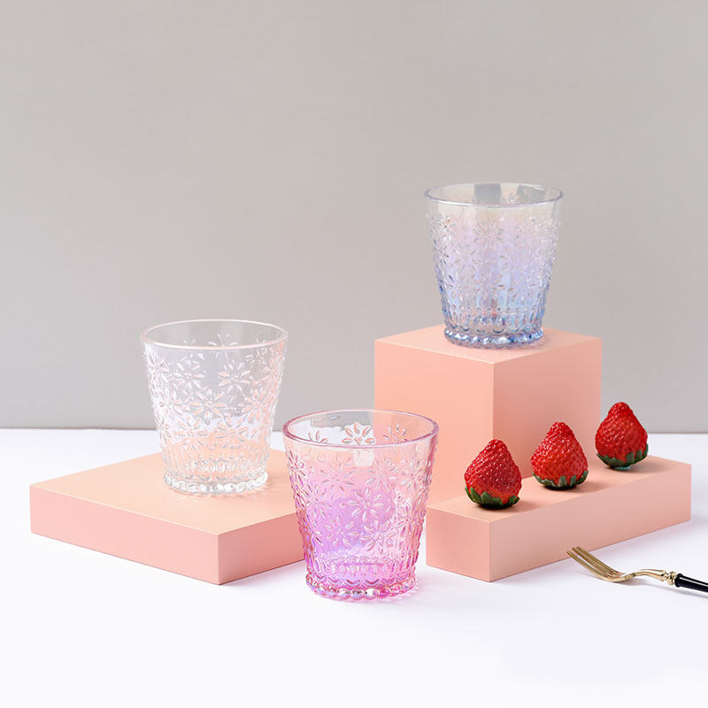 畹町复古浮雕水杯玻璃杯酒杯冷饮奶茶茶杯居家玻璃杯