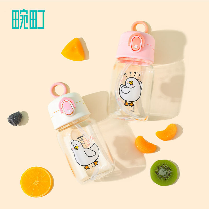 畹町鸭鸭来袭透明吸管玻璃杯弹盖水杯女学生杯子随手杯