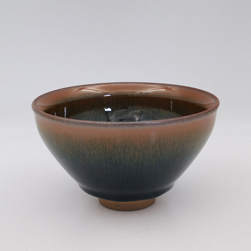乌金釉兔毫建盏束口125口径宋代点茶大号碗原矿铁胎手工茶具建阳