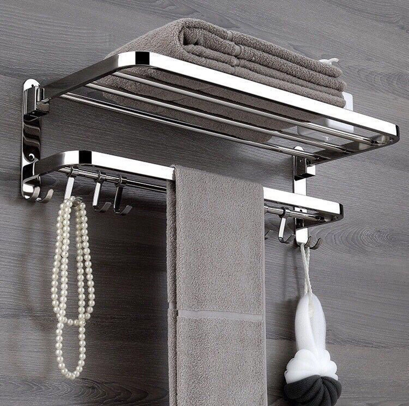 304不锈钢折叠浴巾架卫生间免打孔置物架浴室活动毛巾架卫浴挂件 - 小