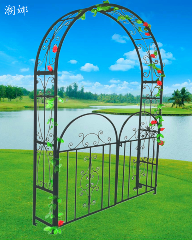 欧式铁艺拱形带门花架庭院绿植花卉花园拱门花架