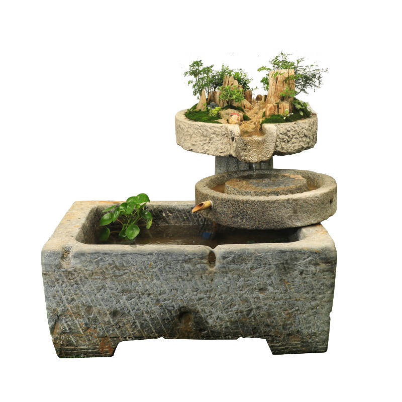 老石流水摆件马槽鱼缸青石户外庭院水槽鱼盆石雕