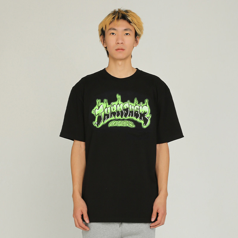 thrasher官方airbrush字母logo印花圆领短袖t恤