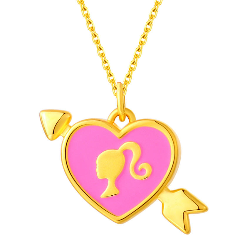 barbie芭比黄金心动爱心吊坠足金项链一箭穿心颈饰