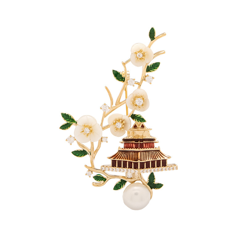 天然贝母梅花胸针高档复古大气胸花珍珠别针胸针