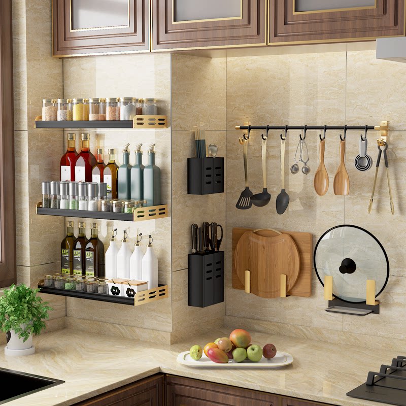 厨房置物架壁挂式打孔墙上挂架墙壁隔板免钉调味料厨房置物架