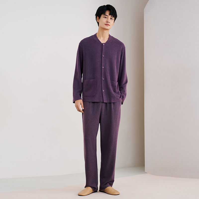 宽画圆领男士睡衣秋冬2022年新款舒适高档家居服睡衣