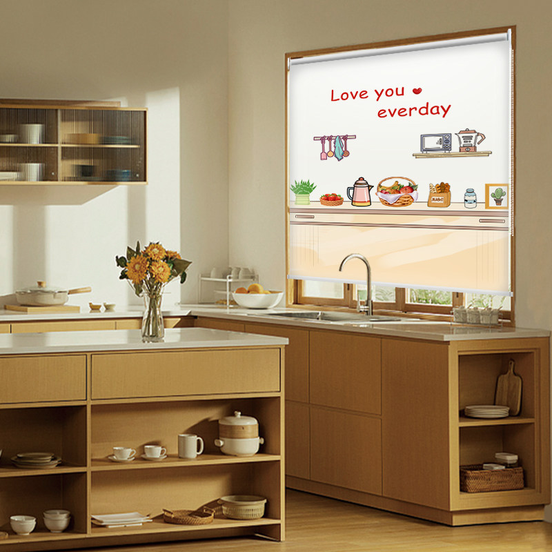 窗户卷帘厨房窗帘防油帘布布拉卷式防水防晒卷帘