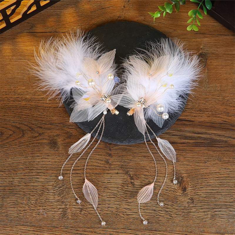 羽毛发饰古风超仙汉服头饰一套白色毛毛发夹发饰