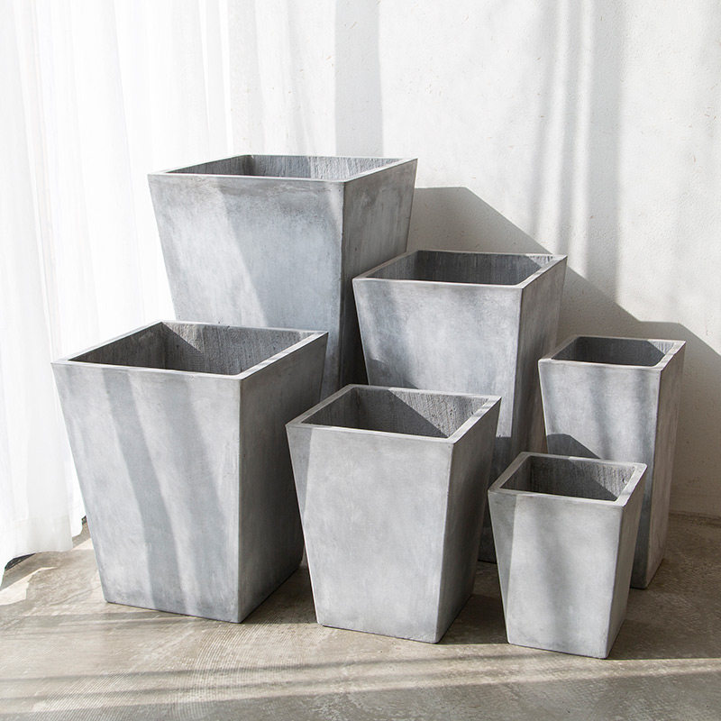 玄之祥石梯形水泥花盆方口高筒镁简约北欧风格花盆