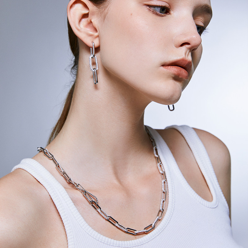 链条arsis叛逆系列锆石三环耳钉设计金属气质耳钉