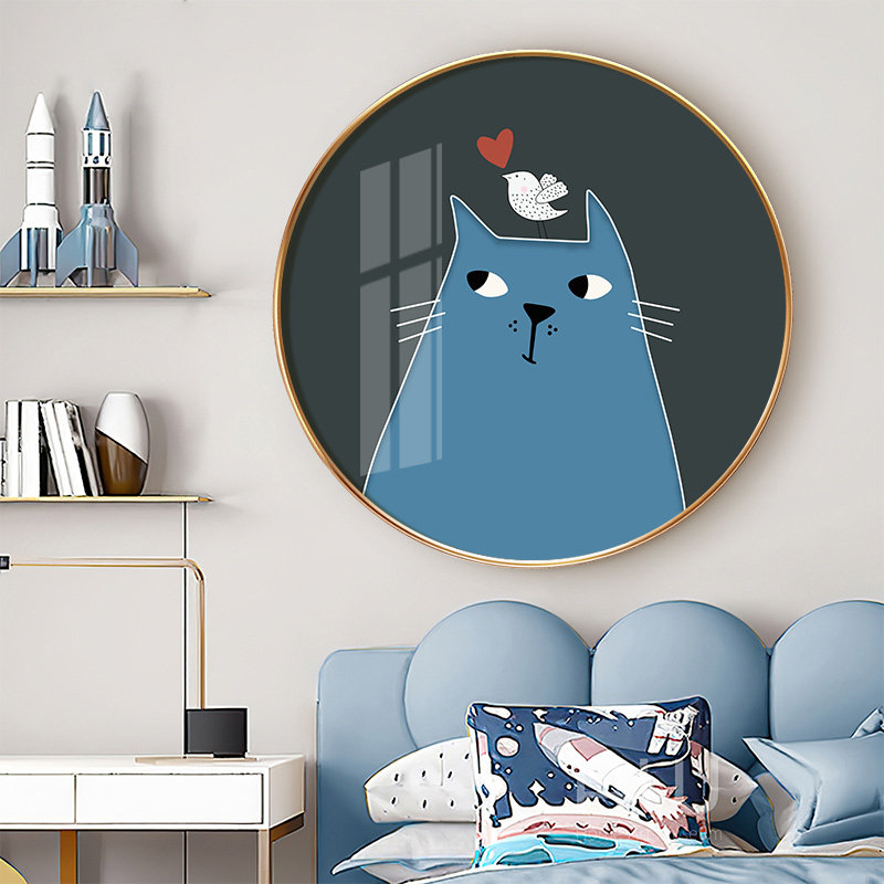 现代简约儿童卧室床头装饰画圆形壁画卡通创意可爱现代装饰画