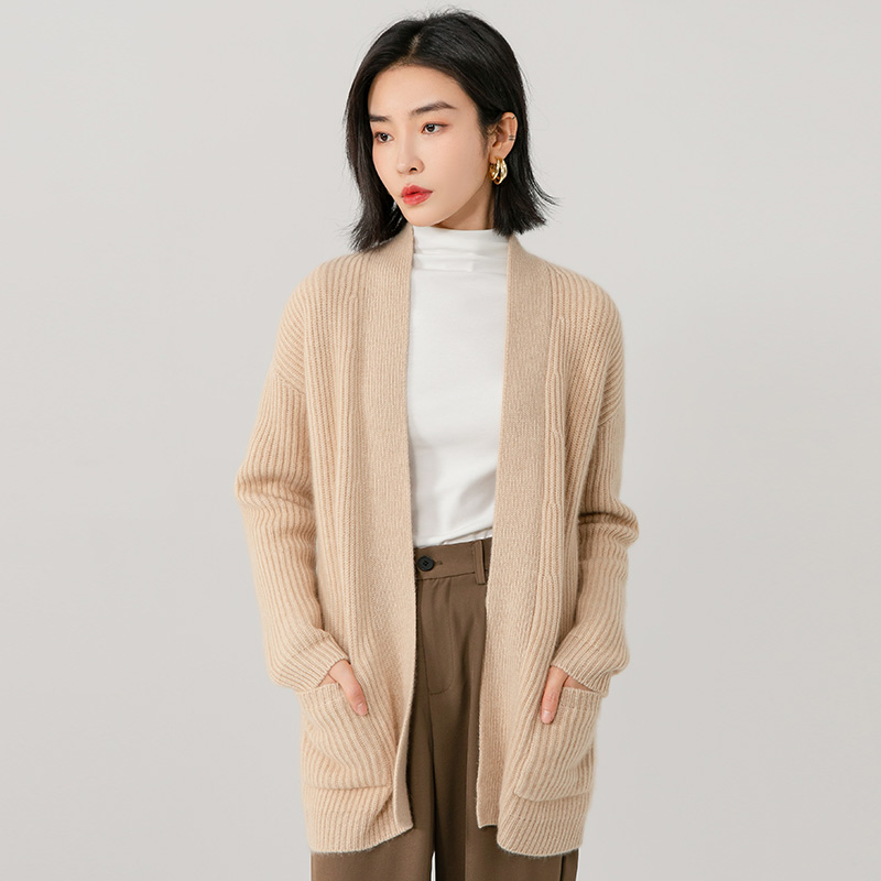 清仓款gobi戈壁羊绒衫女士百搭圆领长袖外套山羊绒开衫女丝绸