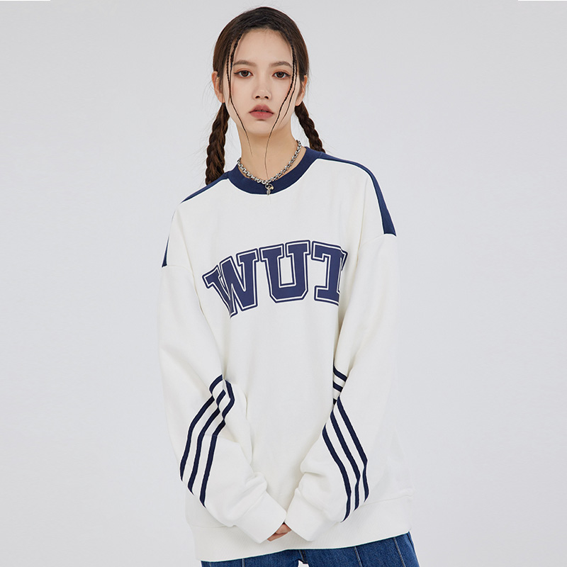 【WUT官方店】质感美学系列 三杠拼接logo美式卫衣420g加绒新疆棉