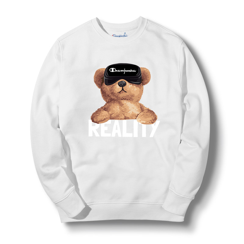 冠军说新款潮流小熊印花圆领卫衣纯棉宽松休闲大码潮牌上衣服男装
