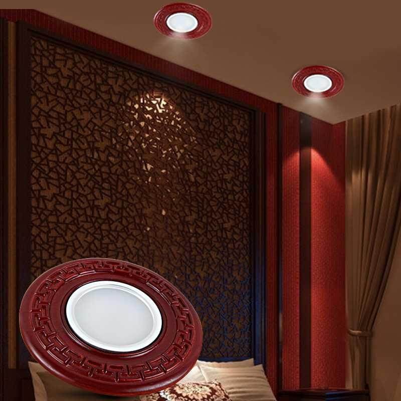 led中式筒灯实木天花灯古典木艺圆形牛眼筒灯走廊过道嵌入式3w5  辉伍