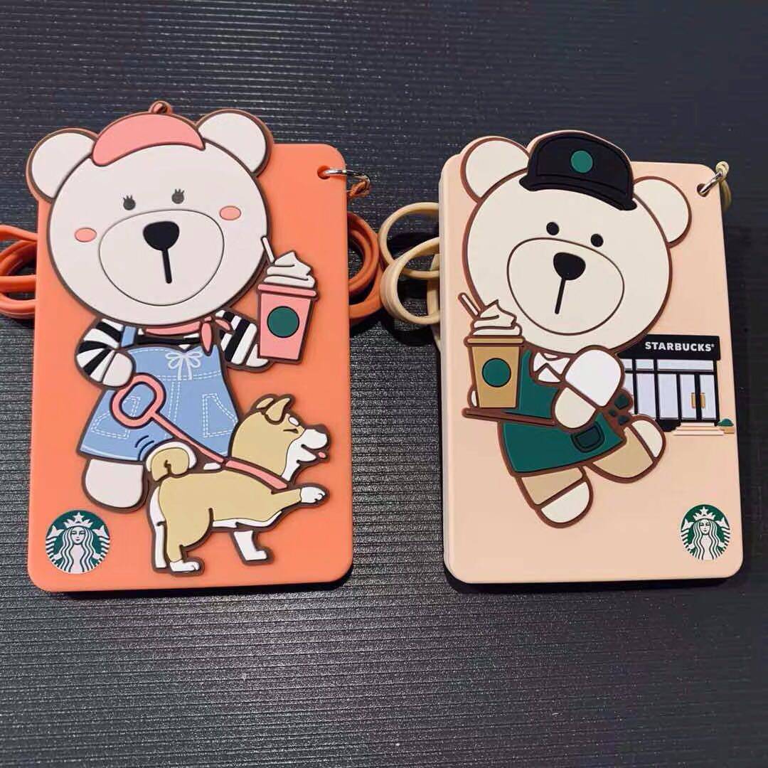 星巴克可爱学生萌熊套包公交多功能收纳包黑围裙挂件创意零钱包