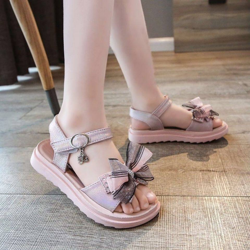 女童凉鞋2021夏季新款童鞋蝴蝶结亮片中大公主凉鞋