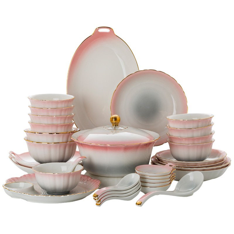 zaoji景德镇色釉瓷碗碗碟套装家用陶瓷餐具碗盘碗