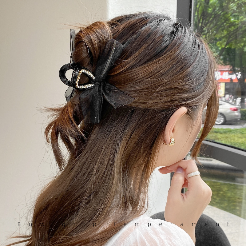网纱蝴蝶结发夹女夏网红后脑勺头发抓夹大号排骨发饰