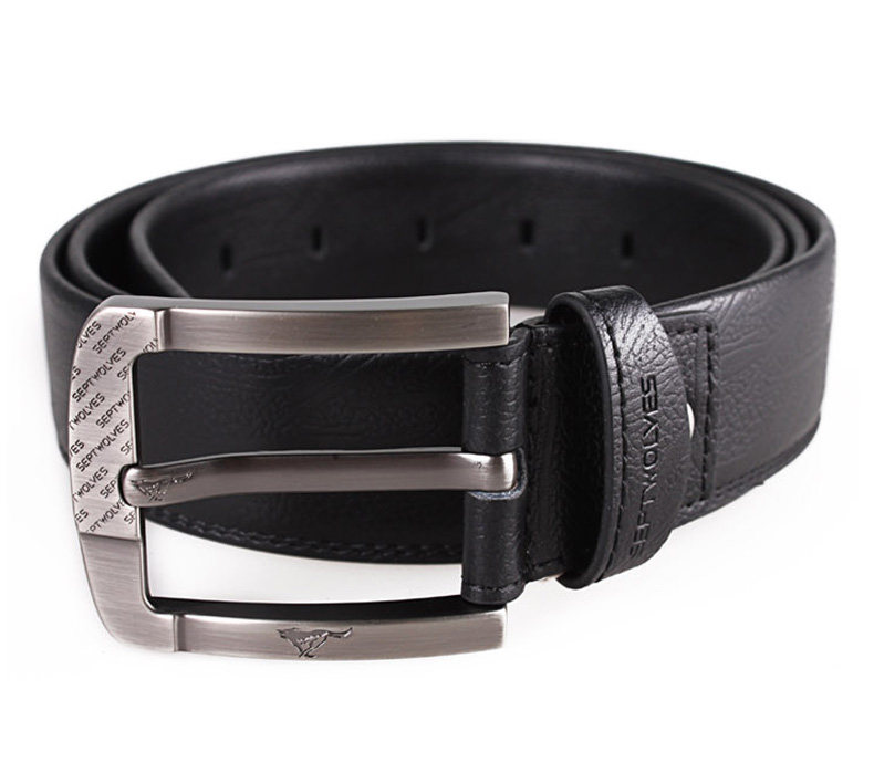 七匹狼男士针扣真皮皮带休闲牛皮腰带加宽黑色腰带