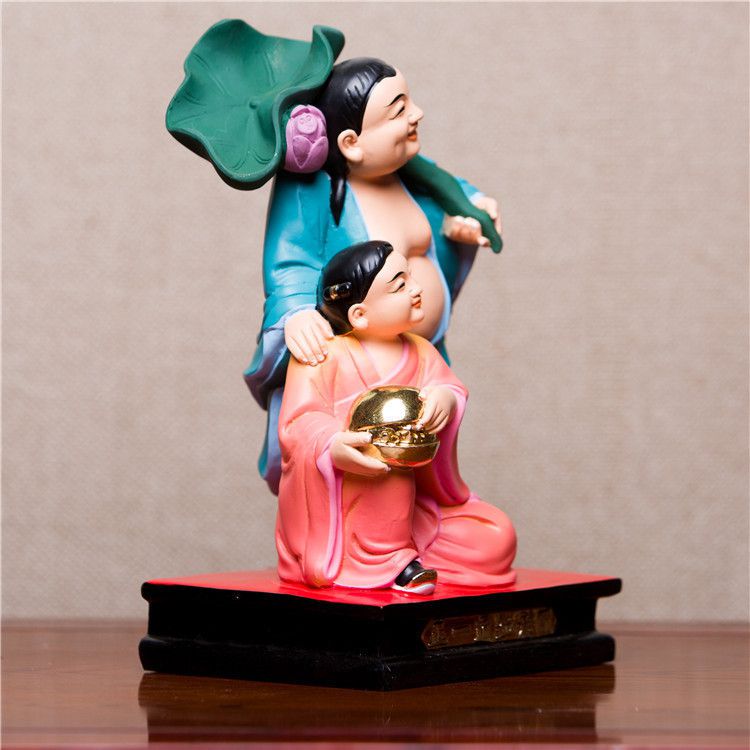 二仙和合摆件道教神像佛像夫妻和睦旺夫树脂摆件